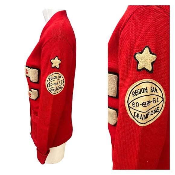 Vintage 1960s Red Wool Letterman Varsity Cardigan Sweater – Women’s Small - - Picture 3 of 4